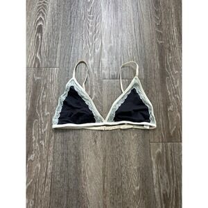 Skin Worldwide Organic Pima Cotton Navy Lace Bralette Sz 2 Luxury Soft Stretch